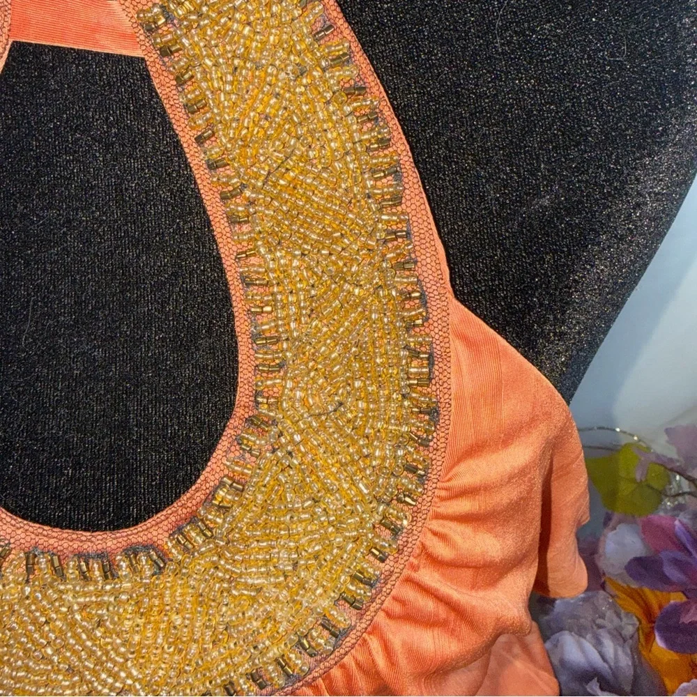 Studio Y Rust Beaded Halter Top Gold Embellished Boho Festival - Picture 2 of 10